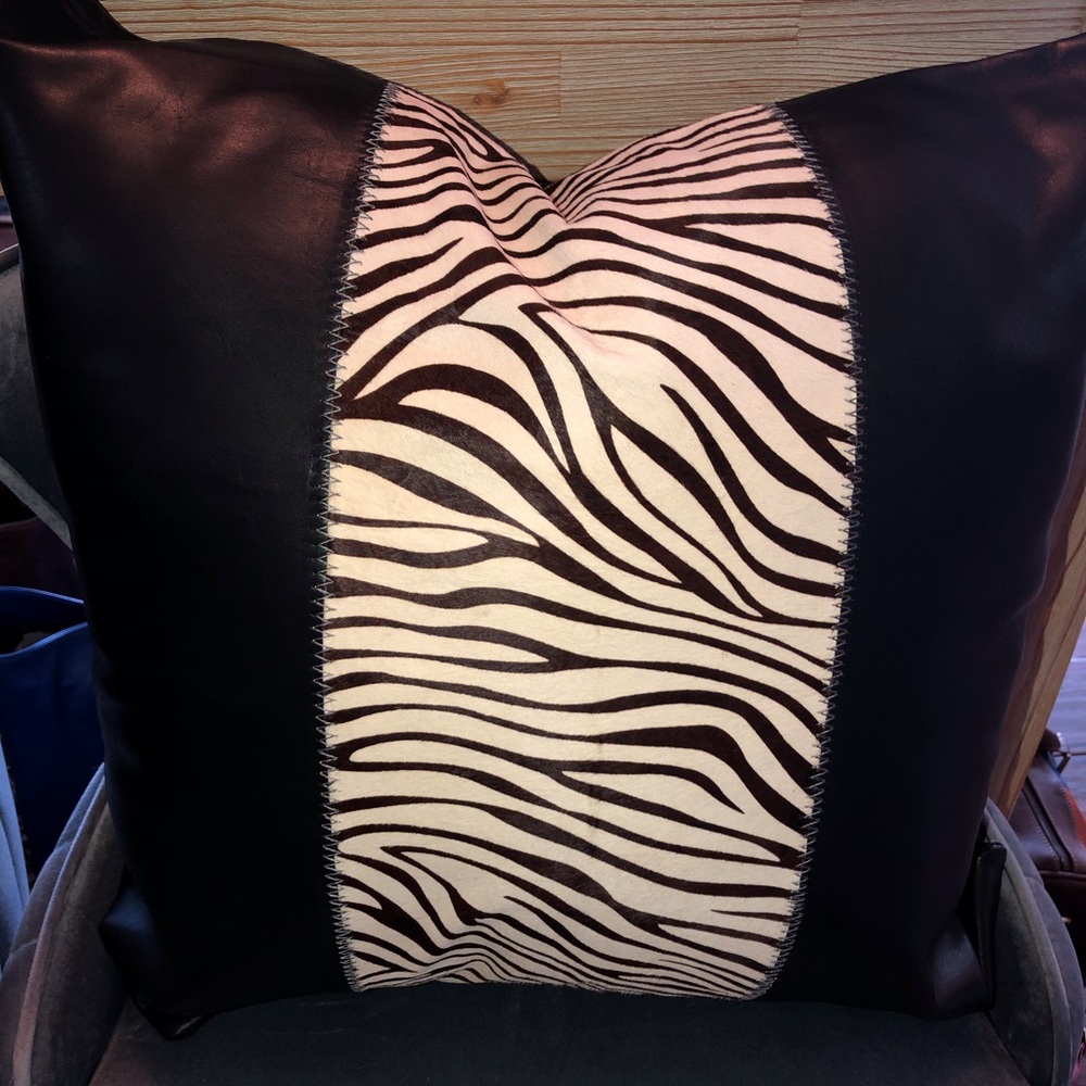 Violette Studios leather zebra pillow NWT